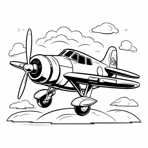 Vintage airplane isolated on white background. Hand drawn vector