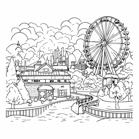 Amusement park vector illustration. Hand drawn sketch of amuseme