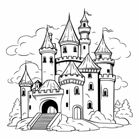 Castle in cartoon style isolated on white background.