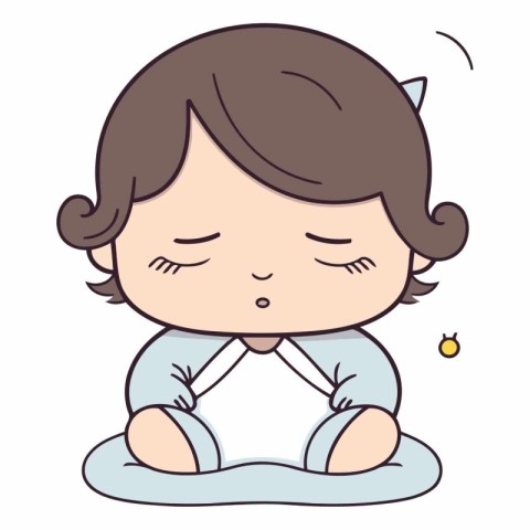 Cute Little Boy Sleeping Vector Illustration. Cartoon Character