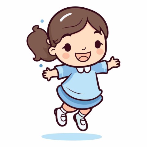 Cute little girl running and smiling cartoon vector illustration