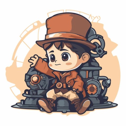 Vector illustration of a boy dressed as a pirate sitting on a th