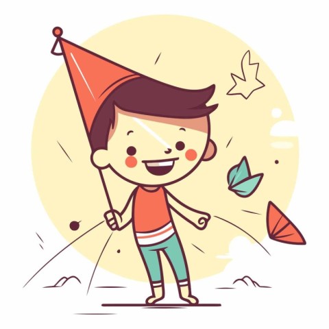 Cute boy with party hat in cartoon style.