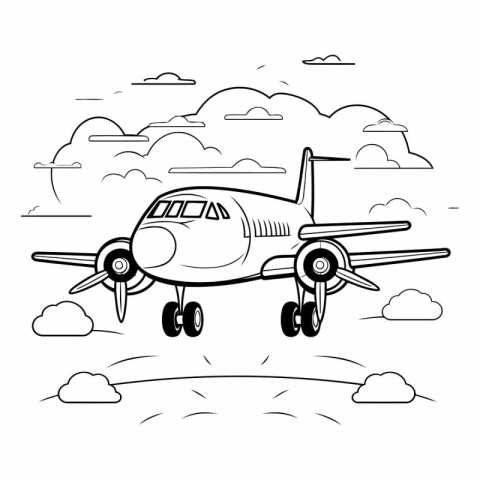 Airplane flying in the sky with clouds vector illustration graph