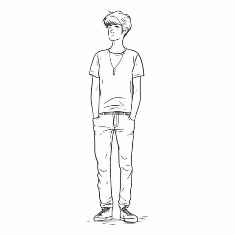 Vector sketch of a young man in casual clothes. Hand-drawn illus