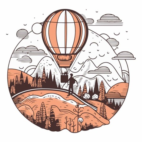 Hot air balloon flying in the sky over the forest