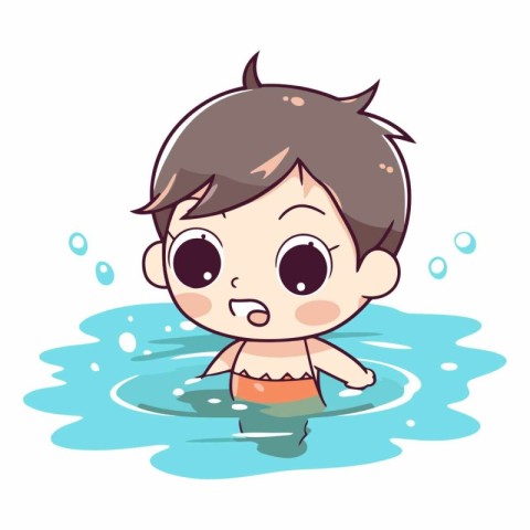 Cute little boy swimming in the pool. Vector cartoon illustratio