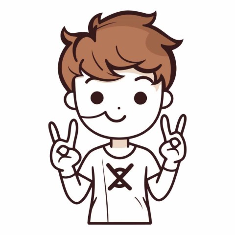 Boy smiling and showing peace hand sign cartoon vector illustrat