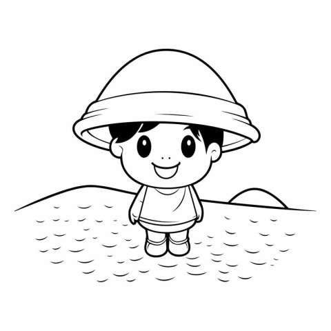 cute little boy in a hat on the beach vector illustration design