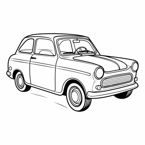 Retro car isolated on white background in sketch style.