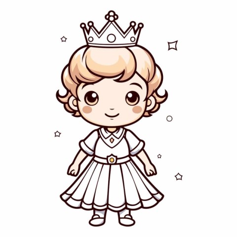 Cute Little Princess Girl Cartoon Mascot Character Vector Illust