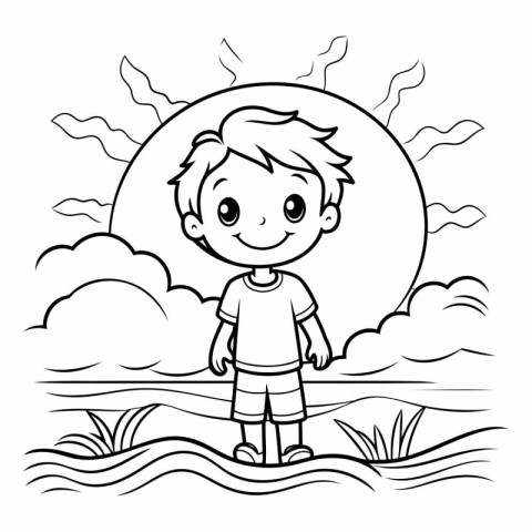 Coloring Page Outline Of a Cute Boy Vector Illustration