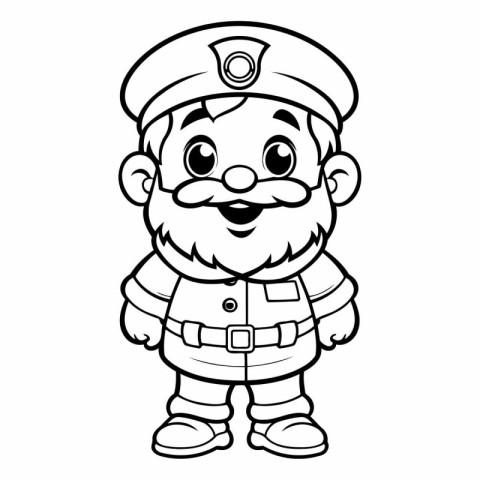 Black and White Cartoon Illustration of Pirate Captain Character