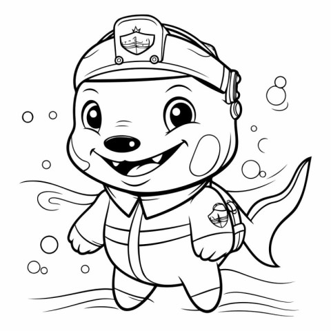 Coloring book of cute cartoon diver for children.