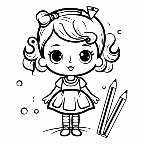 Coloring book for children: girl with pencils and eraser