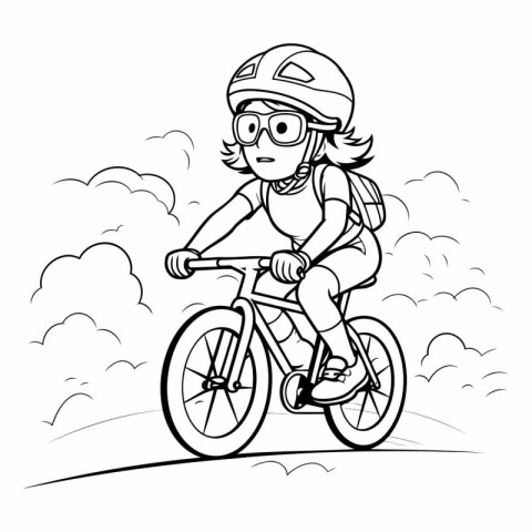 Coloring book for children: a girl in a helmet rides a bicycle