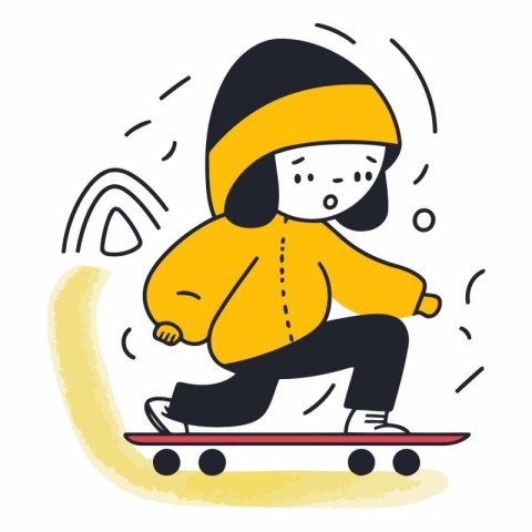 Vector illustration of a girl riding a skateboard. Winter sport.