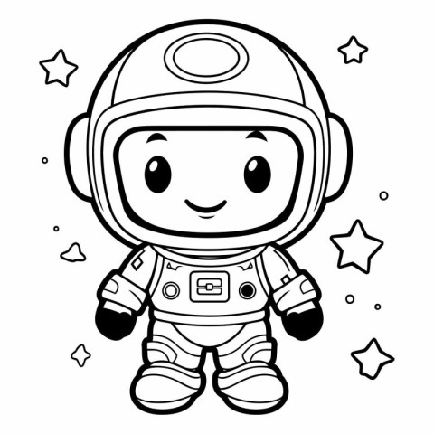 Outlined Astronaut Cartoon Mascot Character in Space Suit Vector