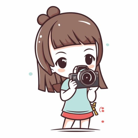 Cute little girl taking photo with a camera.