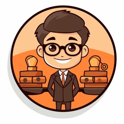 Cute Cartoon Businessman Vector Icon - Boy in Business Suit with