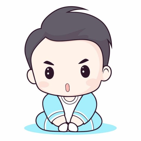 Cute baby boy sitting and smiling. Vector cartoon character illu