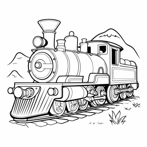 Vintage steam locomotive in engraving style.