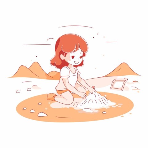 Cute little girl playing with sand on the beach