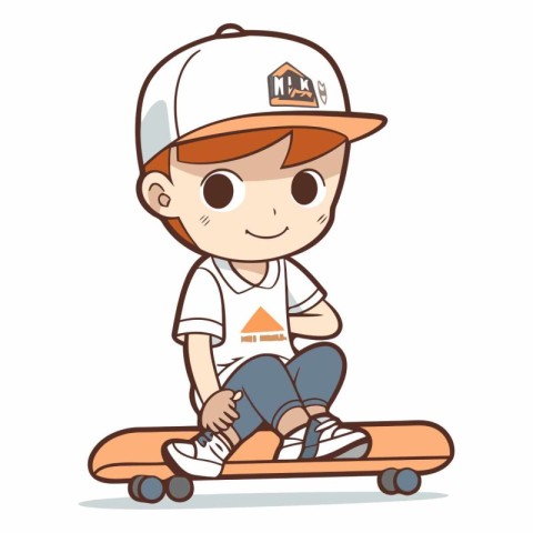 Boy riding skateboard. Cute cartoon character.