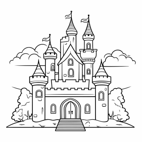 Castle icon in outline style on white background.