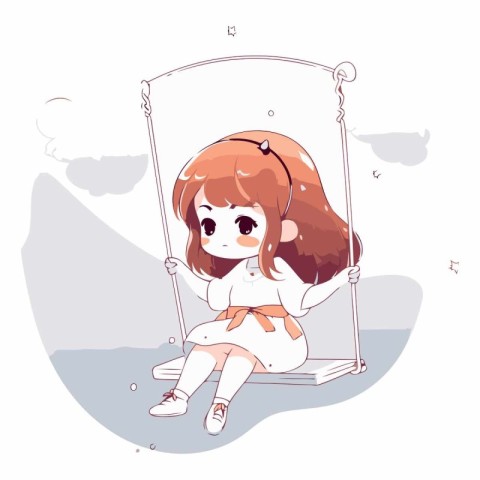 Little girl sitting on a swing in cartoon style.