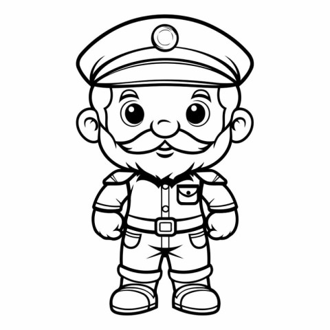 Black and White Cartoon Illustration of Cute Sailor Captain Char