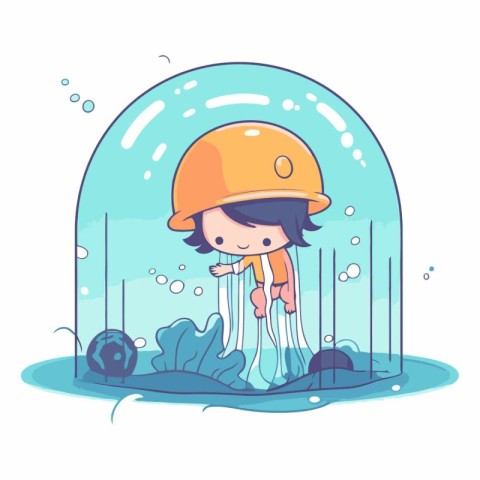 Illustration of a Cute Little Girl Wearing an Orange Helmet Unde