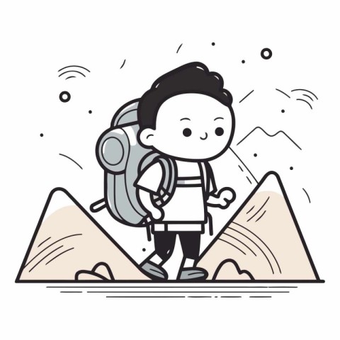 Vector illustration of a boy with a backpack on the background o