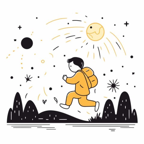 Vector illustration of a boy running in the park. Flat style.