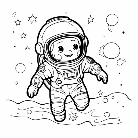 Cute cartoon astronaut in space for coloring book.