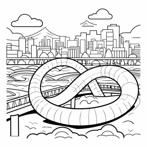 Outline of a bridge over the river for coloring book