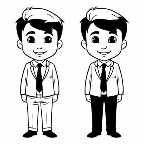 Businessman and businesswoman cartoon in black and white vector