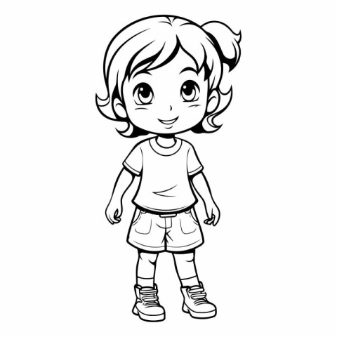 Cute little girl cartoon for coloring book or page.