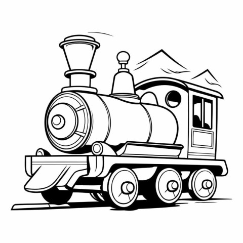 Steam locomotive isolated on white background in cartoon style.