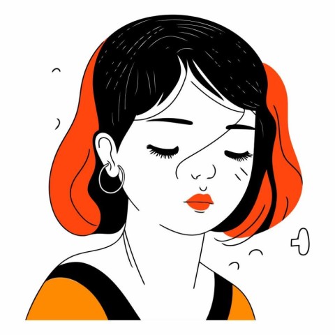 Beautiful girl with closed eyes in cartoon style.