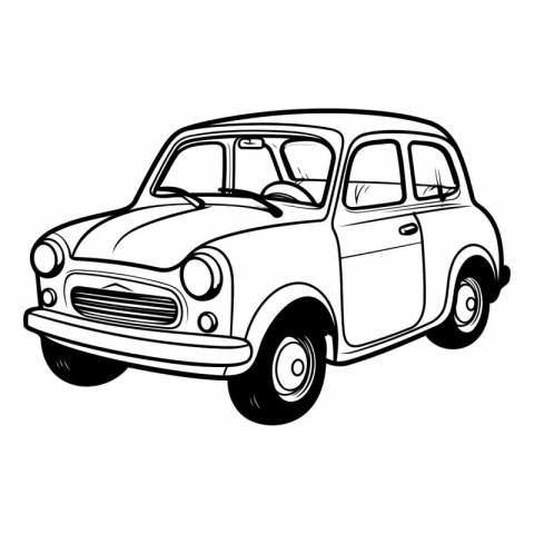 Retro car isolated on white background. Hand drawn vector illust