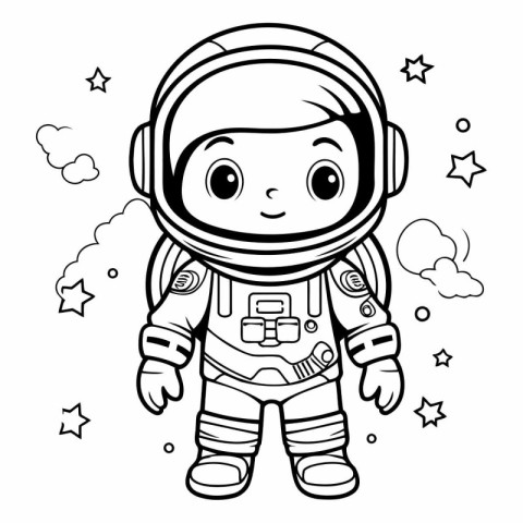 Cute astronaut in space suit for coloring book.