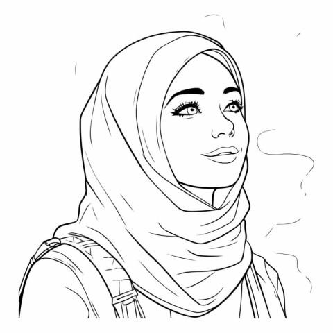 Beautiful muslim woman in hijab in black and white.