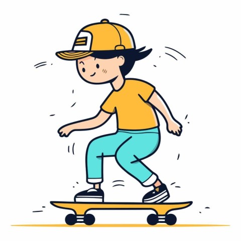 Boy riding a skateboard in doodle style.