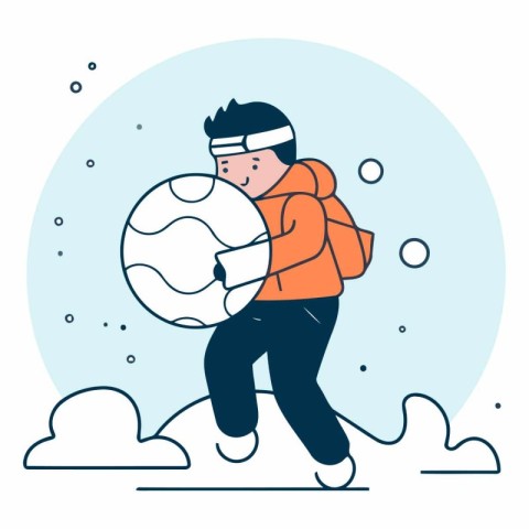 Vector illustration of a man carrying a snow globe in his hands.