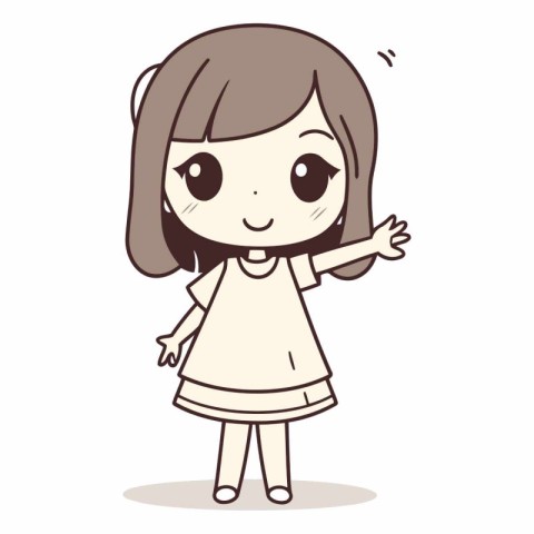 Cute little girl in dress. Cartoon style.