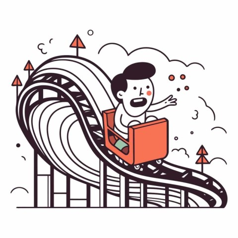 Vector illustration of a man with a laptop on the roller coaster