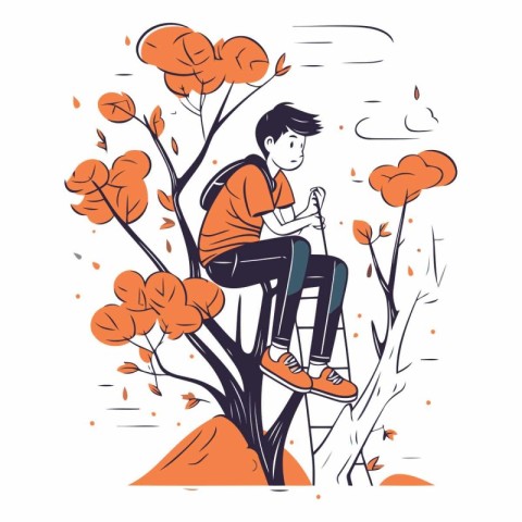 Vector illustration of a young man sitting on a chair in the aut