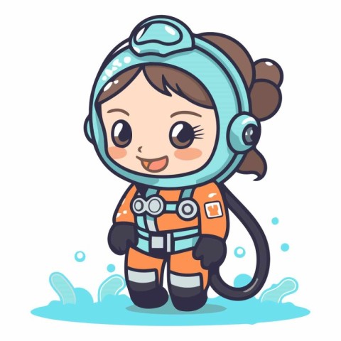 Cute little girl in space suit. Cartoon character.