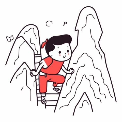 Boy climbing a mountain. sketch for your design.